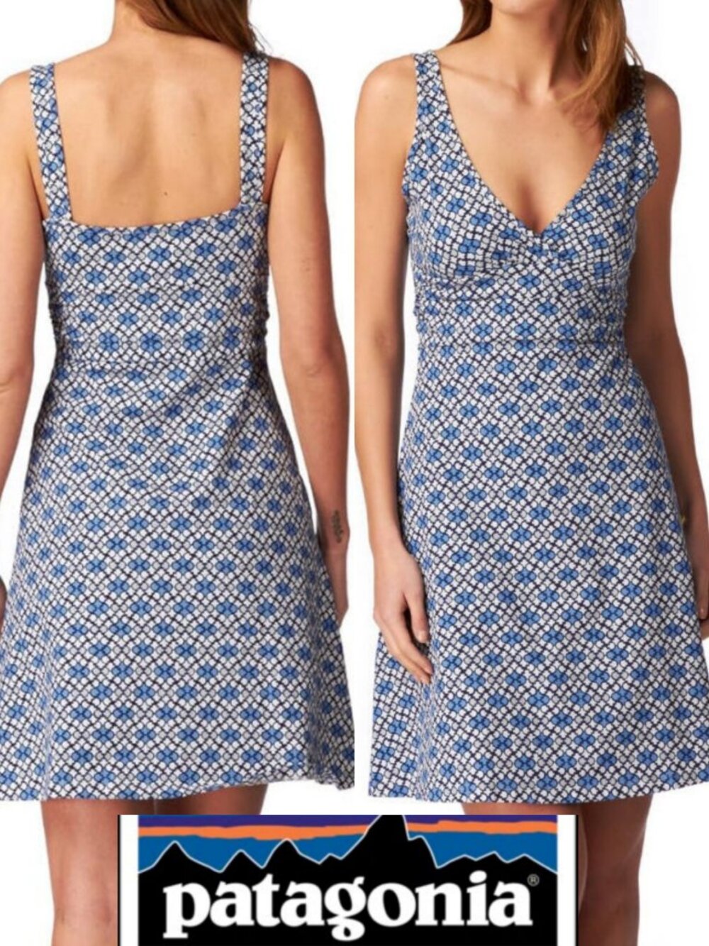 Patagonia Organic Cotton Margot Dress Blue Geometric Print Sleeveless M